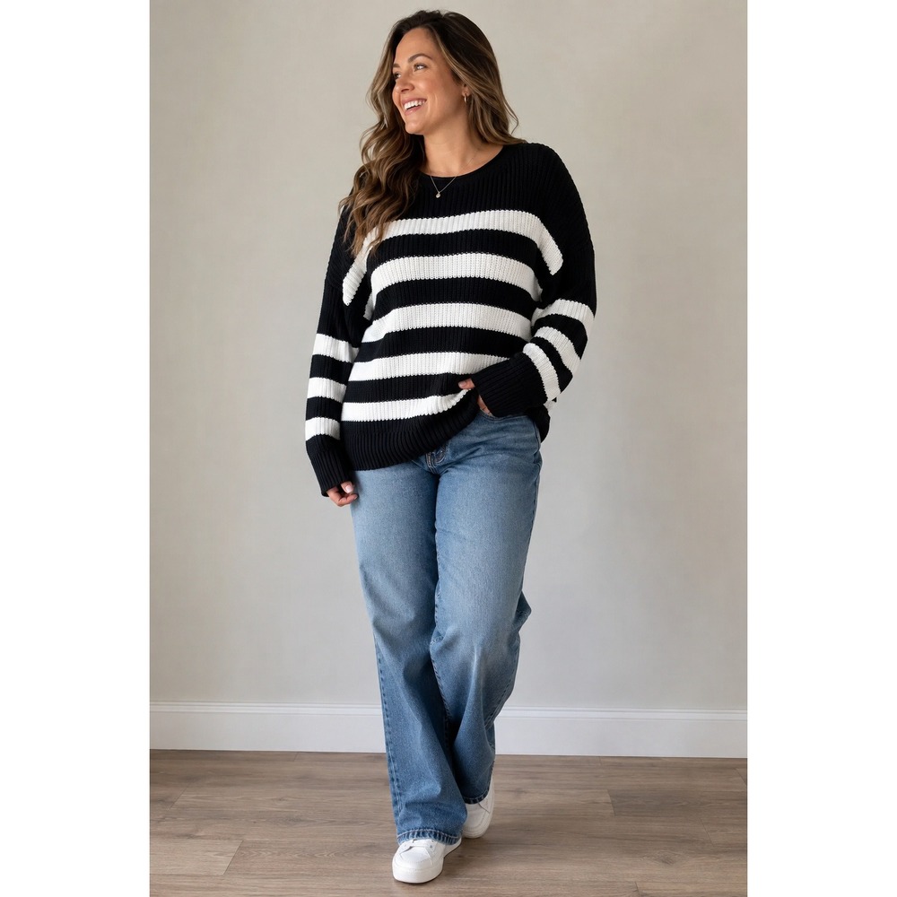 GAP Black White Striped Cotton Rolled Neck Sweater XL Coastal Preppy Nautical